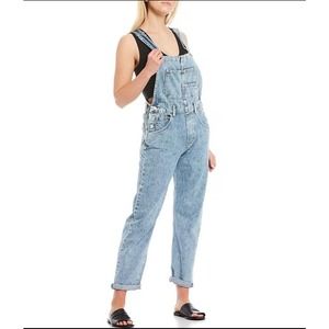 Free People Ziggy Square Neck Sleeveless Denim Cuffed Overalls Size S